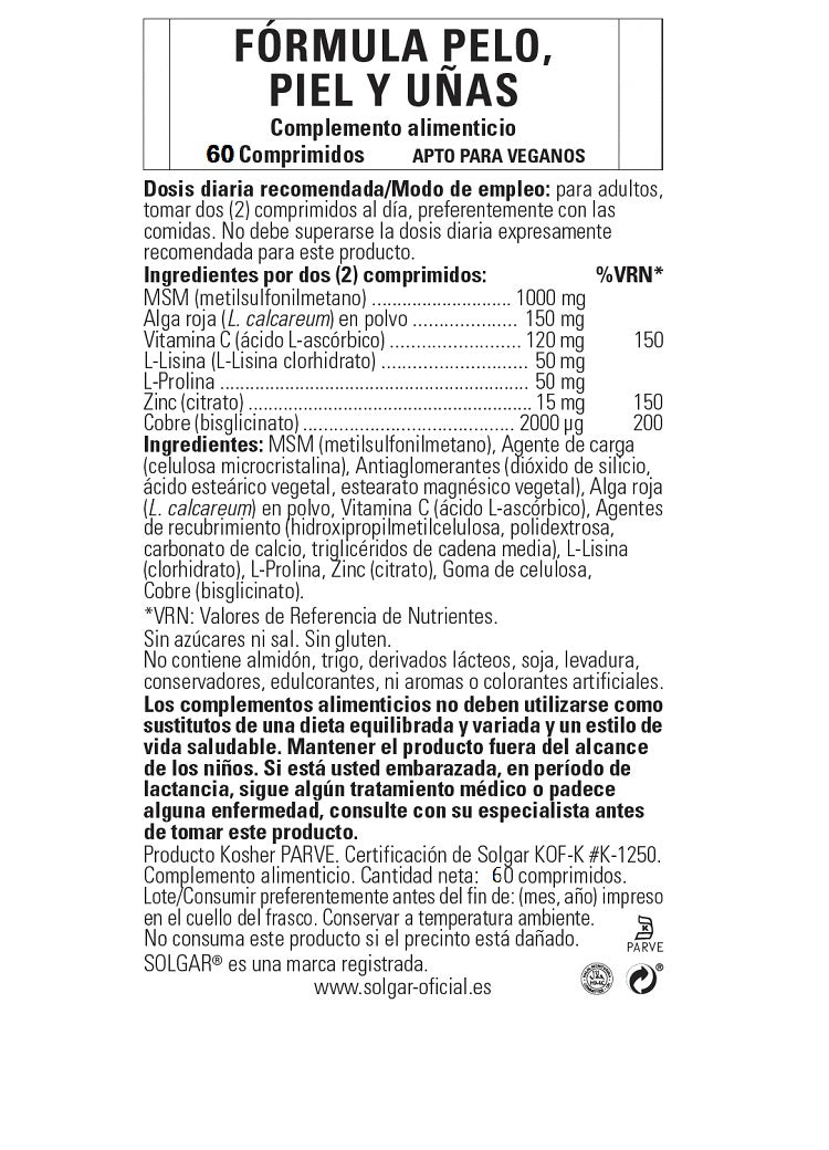 Fórmula Pelo, Piel y Uñas - 60 Comprimidos