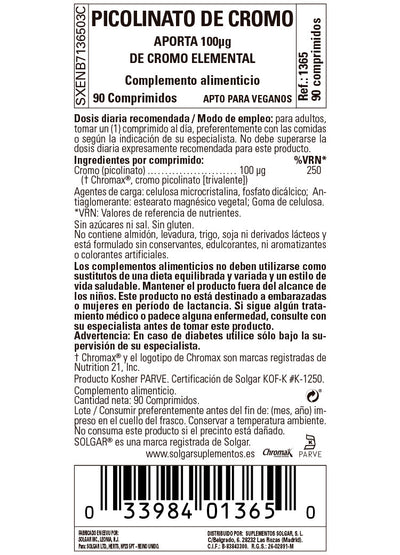 Cromo Picolinato 100 µg - 90 Comprimidos