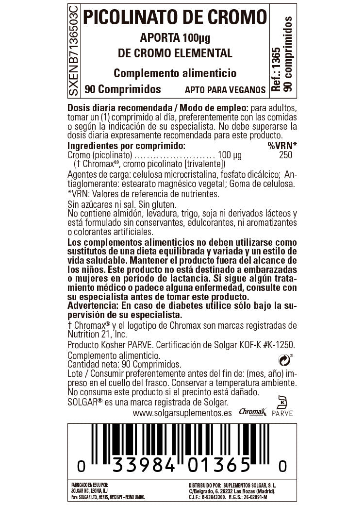 Cromo Picolinato 100 µg - 90 Comprimidos
