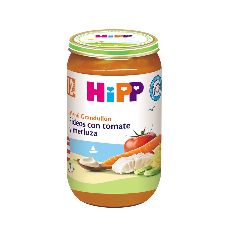 Potito de fideos con tomate y merluza +12M 250g Hipp