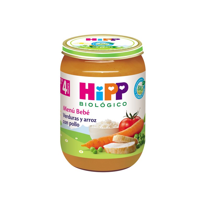 Potito de verduras y arroz con pollo Bio +4M 190g Hipp