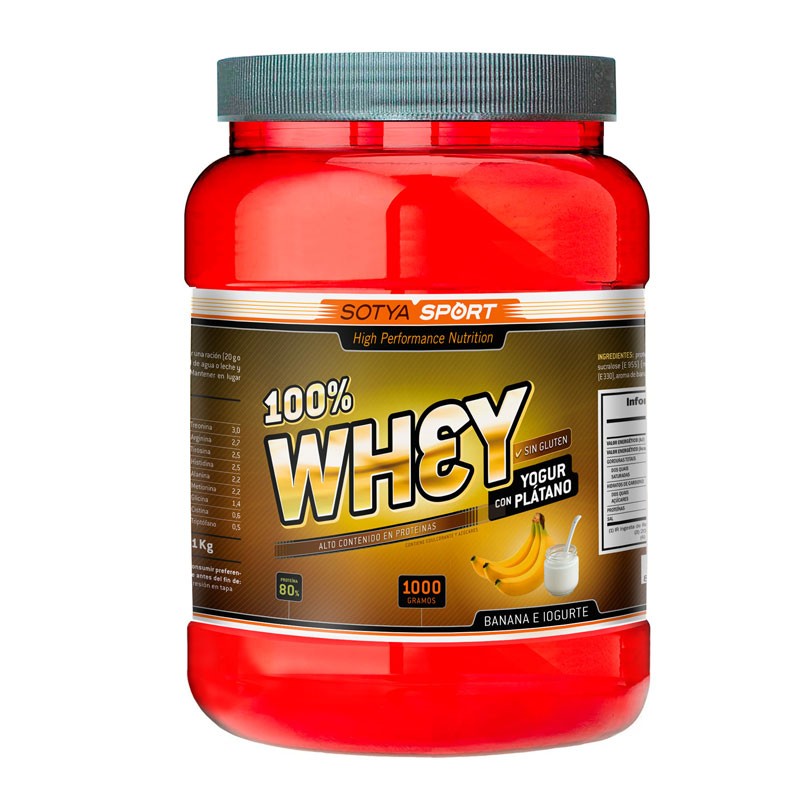 Proteína de suero de leche 100 % whey sabor plátano y yogur 1kg Sotya