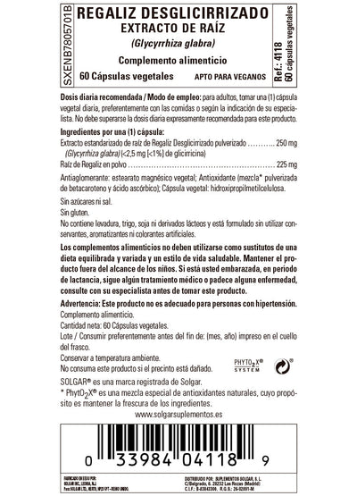 Regaliz Desglicirrizado Extracto de Raíz (Glycyrrhiza glabra) - 60 Cápsulas vegetales