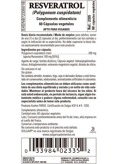 Resveratrol 100 mg (a partir de Polygonum cuspidatum) - 60 Cápsulas vegetales