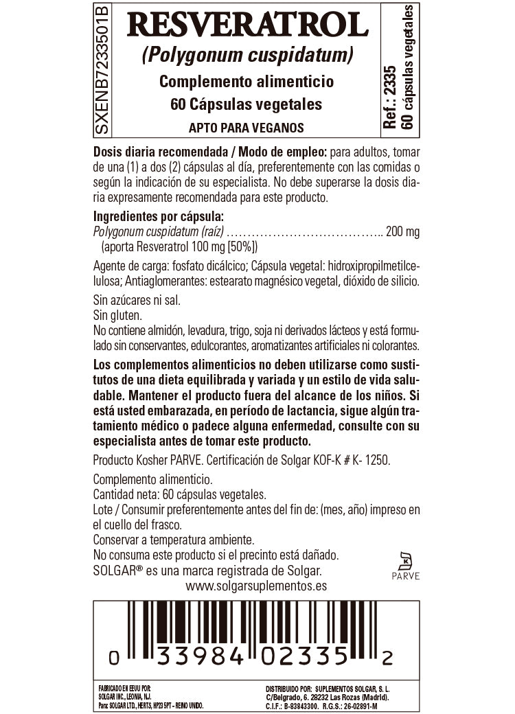 Resveratrol 100 mg (a partir de Polygonum cuspidatum) - 60 Cápsulas vegetales