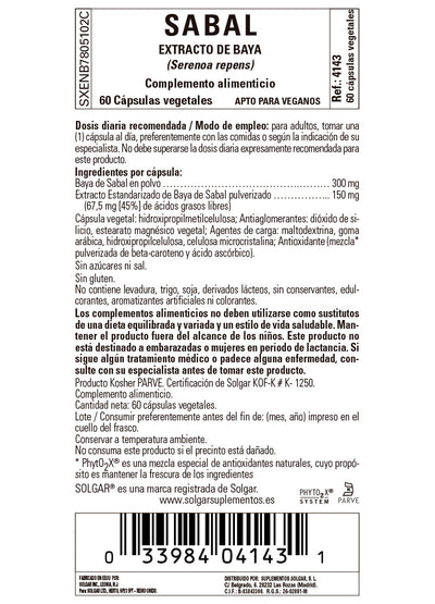 Sabal Extracto de Baya (Serenoa repens) - 60 Cápsulas vegetales