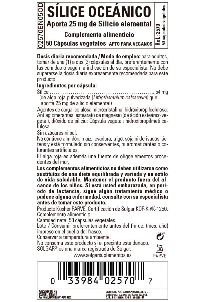 Sílice Oceánico 25 mg - 50 Cápsulas vegetales