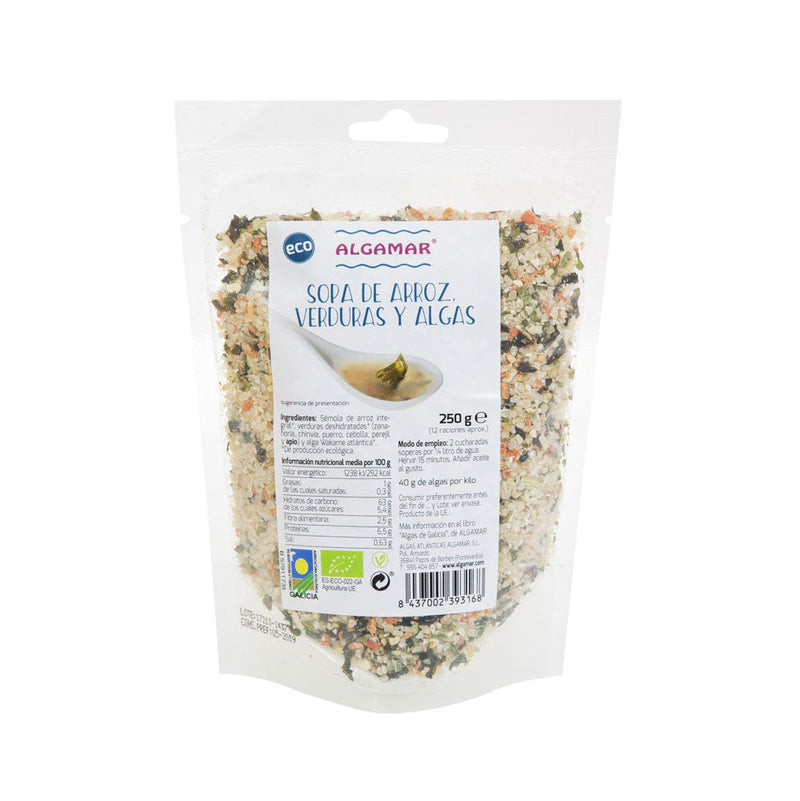 Sopa de arroz verdura y algas 500g Algamar