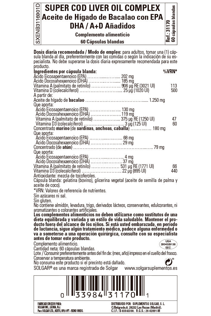 Super Cod Liver Oil Complex - 60 cápsulas blandas