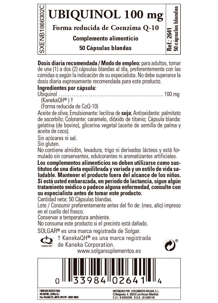 Ubiquinol 100 mg. Forma reducida de Co-Q10 - 50 Cápsulas blandas