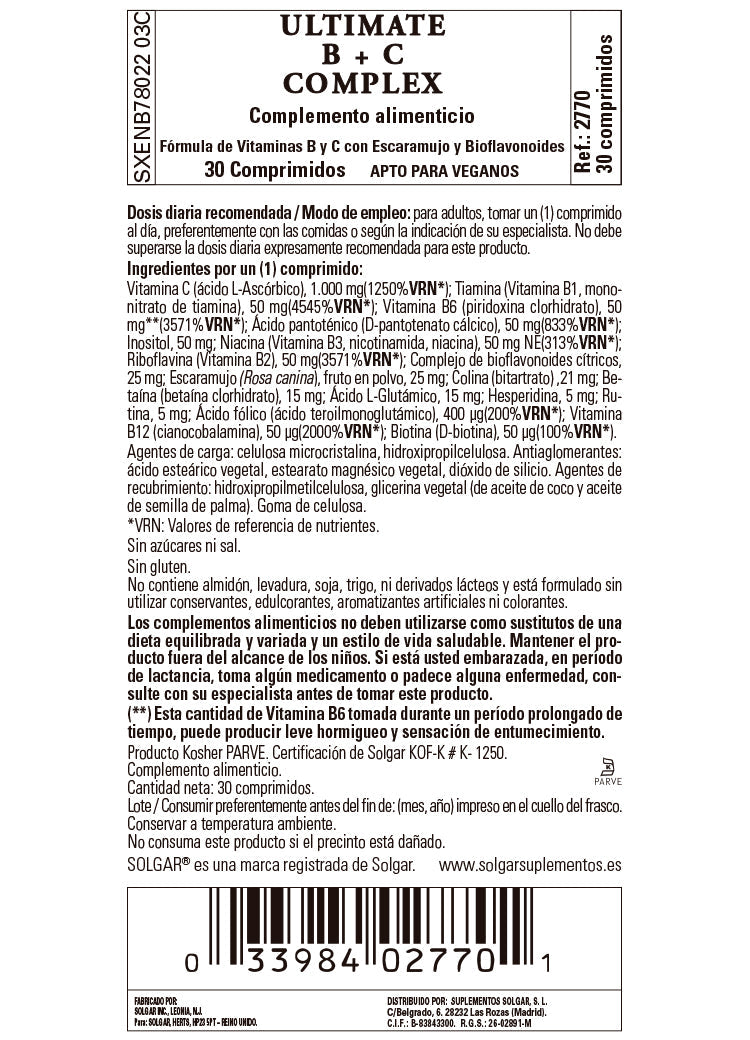Ultimate B + C Complex - 30 Comprimidos