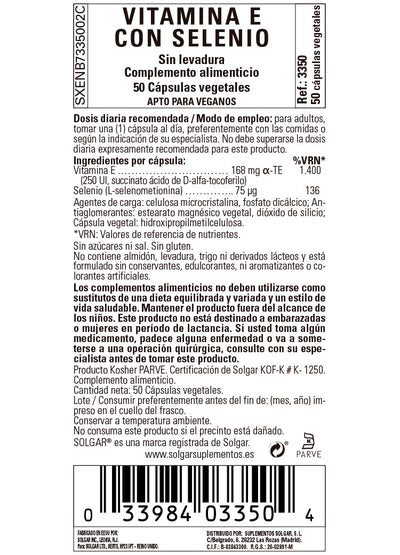 Vitamina E con Selenio (sin levadura)  - 50 Cápsulas vegetales