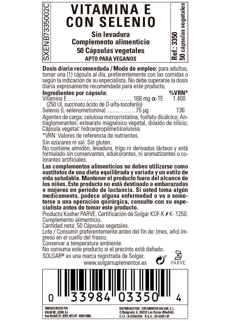 Vitamina E con Selenio (sin levadura)  - 50 Cápsulas vegetales