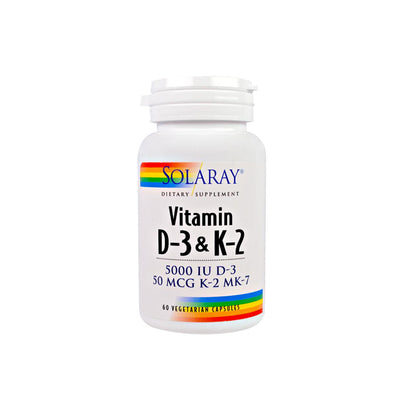 Vitamina D-3 y K-2, 5000 UI, 60 CAPS - SOLARAY - masquedietasonline.com 