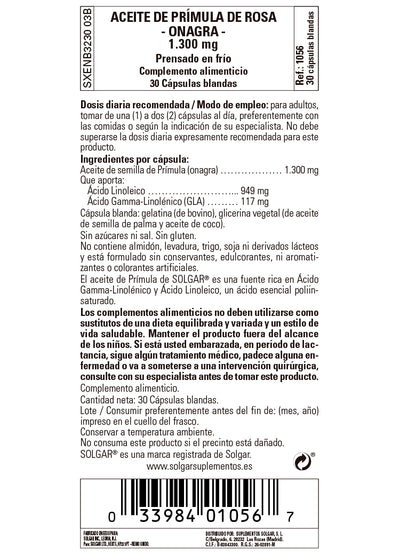Aceite de Prímula de Rosa 1300 mg - 30 Cápsulas blandas