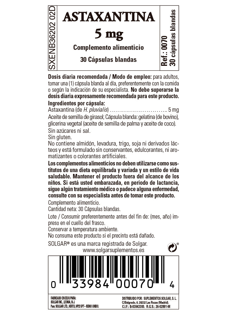 Astaxantina 5 mg - 30 Cápsulas blandas