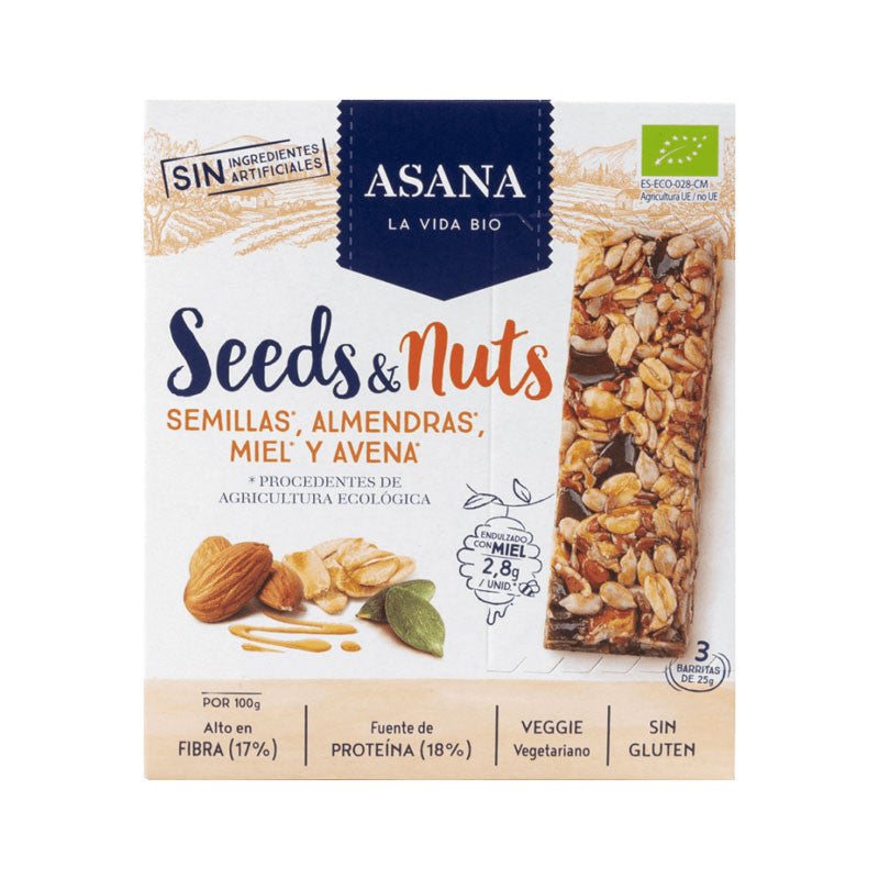 Barritas de semillas, frutos secos, miel y avena Bio 3x25g Asana