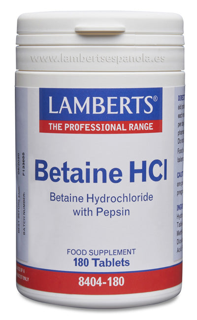 Betaína HCI 324 mg y Pepsina 5 mg en tabletas