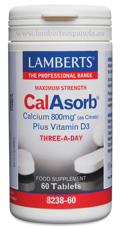 CalAsorb®, Calcio 800 mg como Citrato y Vitamina D3 60 tabletas