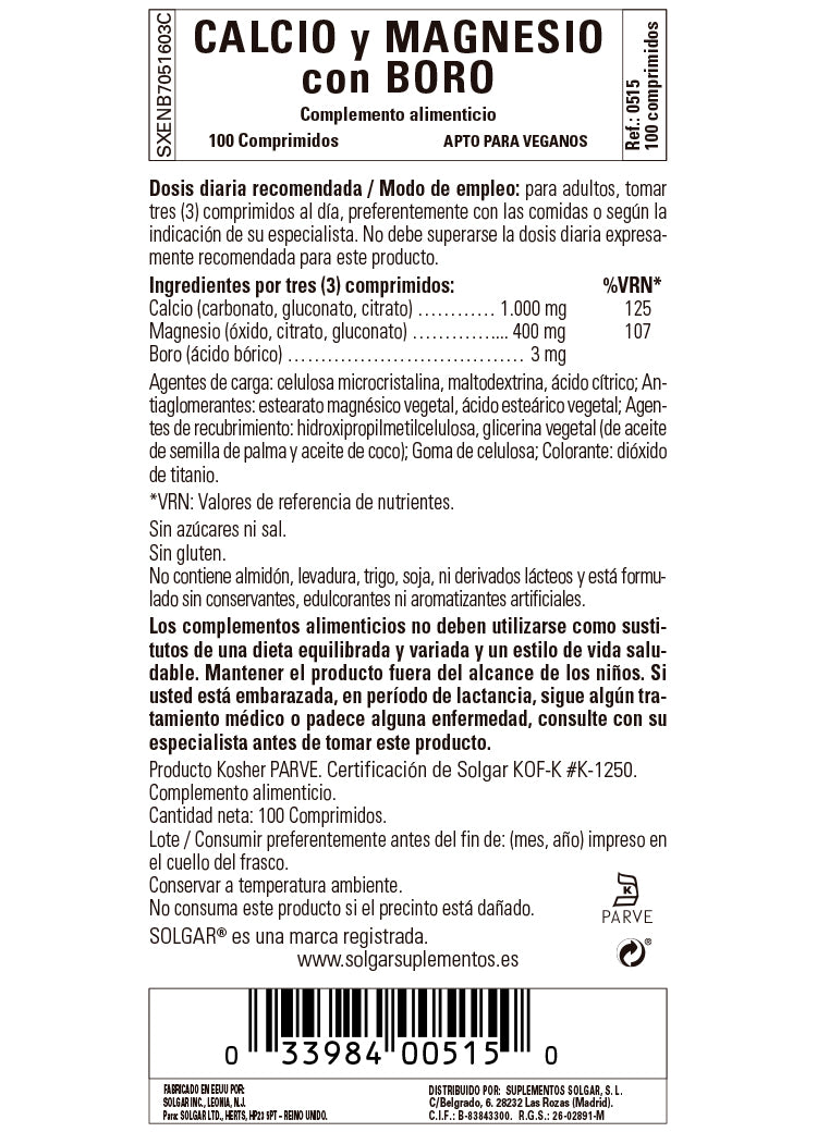 Calcio / Magnesio plus Boro - 100 Comprimidos