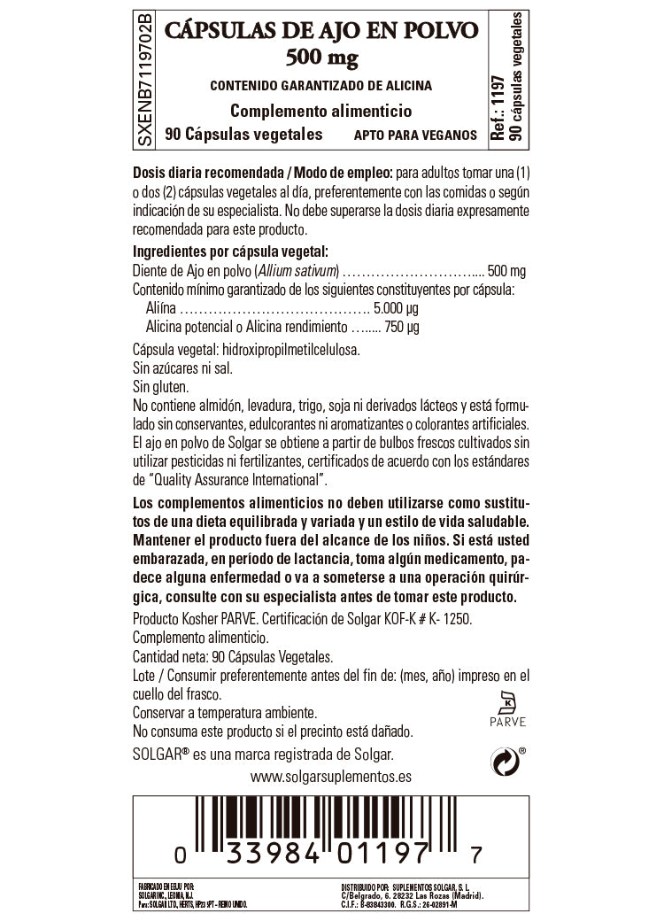 Ajo en Polvo 500 mg - 90 Cápsulas vegetales