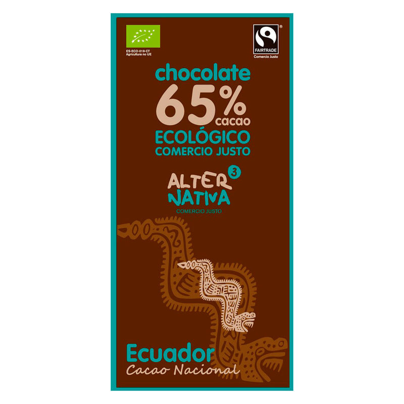 Chocolate 65% cacao mascao bio 80 g Alternativa 3