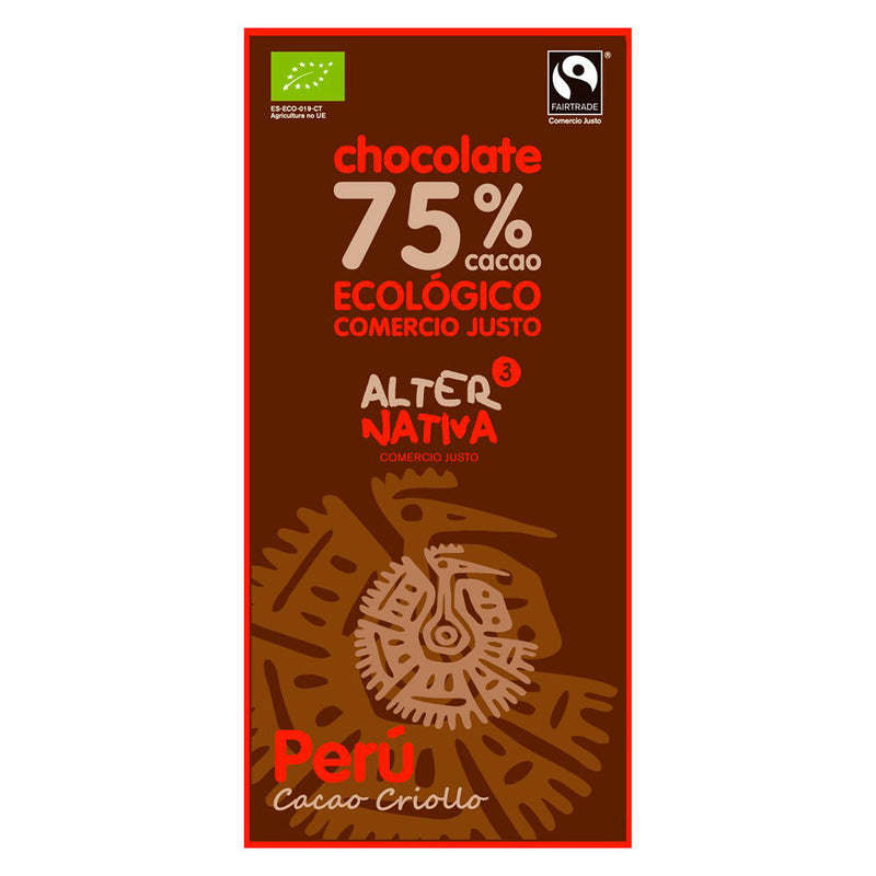Chocolate 75% cacao mascao bio 80 g Alternativa 3
