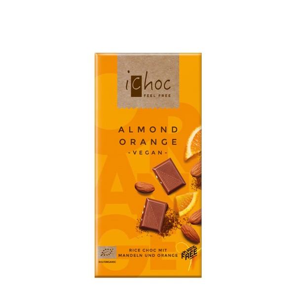 Chocolate vegano naranja almendra Bio 80g Ichoc