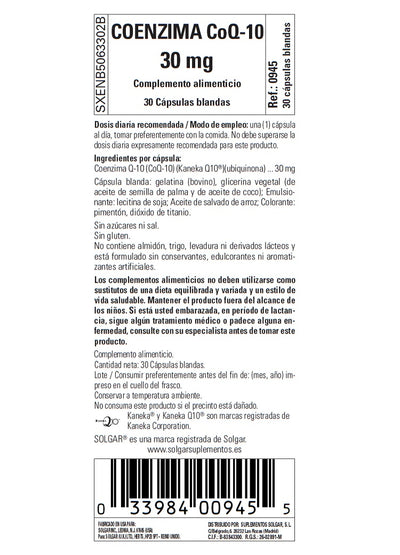 Coenzima Q-10 30 mg - 30 Cápsulas blandas