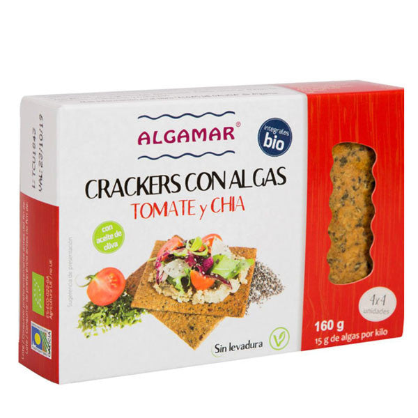 Crackers integrales con algas sin levadura espelta, arroz, tomate y chia bio 160 g Algamar