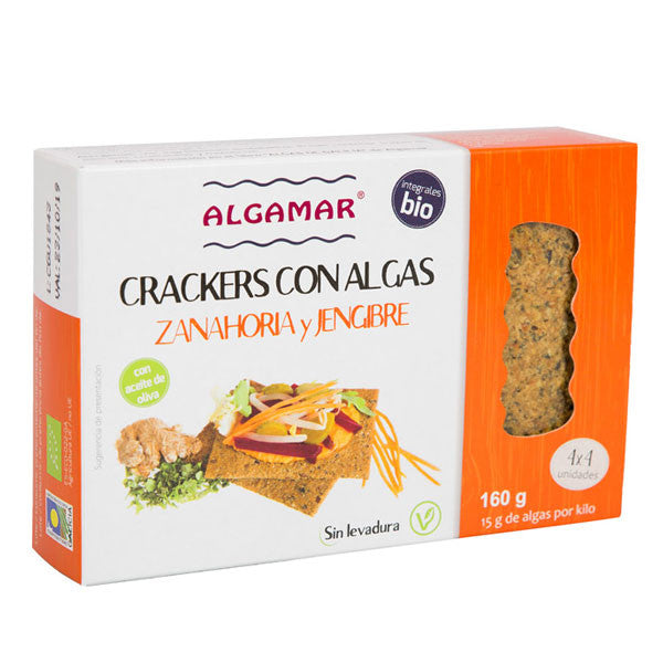 Crackers con algas sin levadura, zanahorias y jengibre bio 160 g Algamar