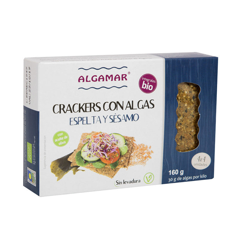 Crackers integrales de espelta con algas y sesamo Bio 160g Algamar