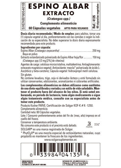 Espino Albar Extracto (Crataegus oxyacantha) - 60 Cápsulas vegetales