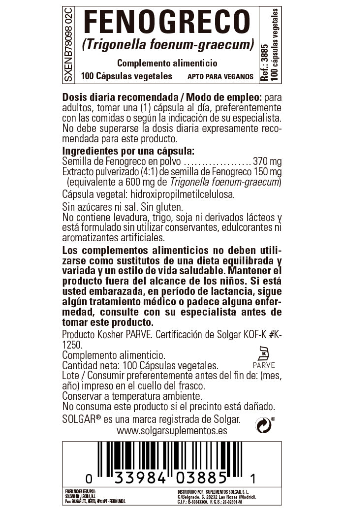 Fenogreco (Trigonella foenum-graecum) - 100 Cápsulas vegetales