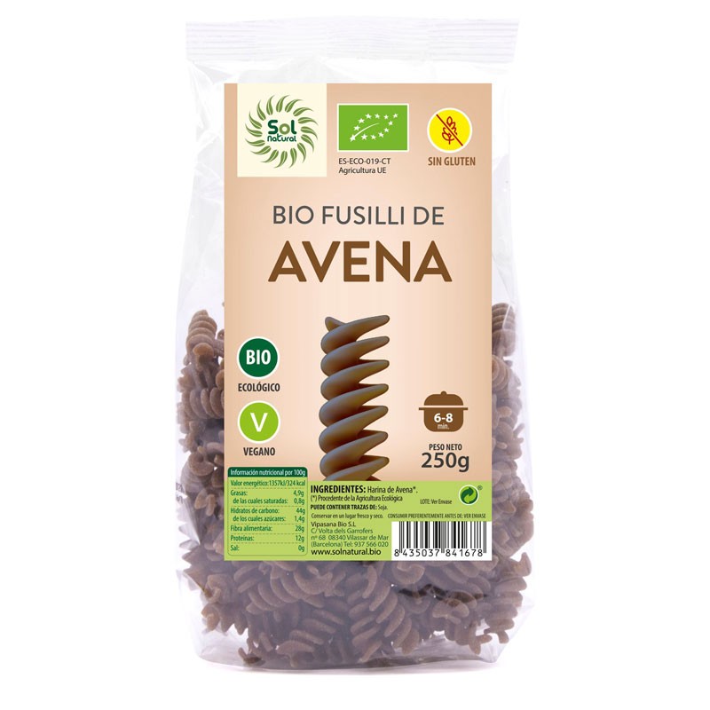 Fusilli de Avena s/gluten Bio 250g Sol Natural
