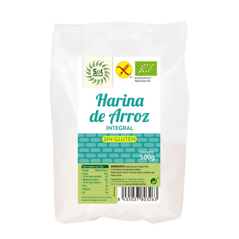 Harina de arroz integral sin gluten bio 500g Sol Natural