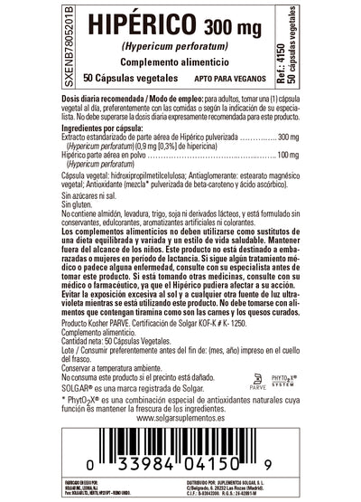 Hipérico (Hypericum perforatum) 300 mg ("corazoncillo") - 50 Cápsulas vegetales