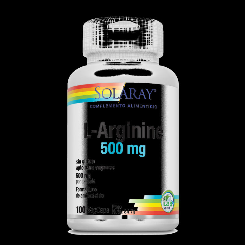 L-Arginine 500 mg- 100 VegCaps.Sin gluten. Apto para veganos