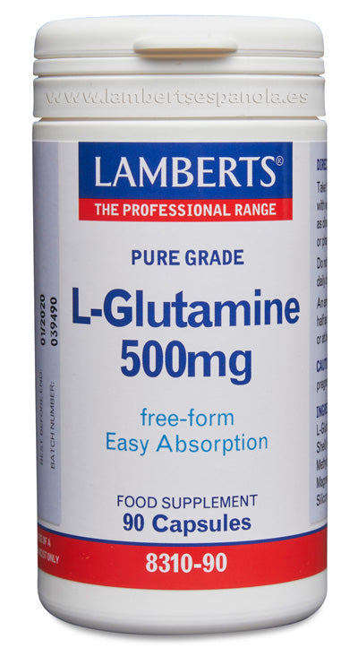 L-Glutamina 500 mg. Pura. Aminoácido no esencial con 90 cápsulas