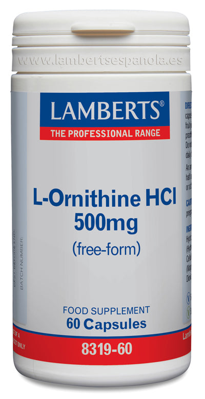 L-Ornitina 500 mg en forma libre. Aminoácido no esencial