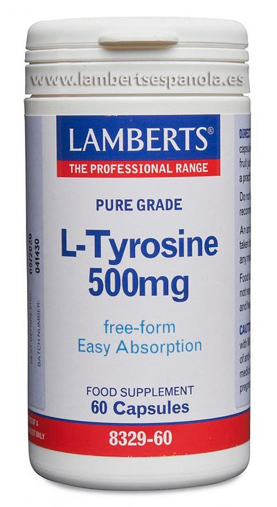 L-Tirosina 500 mg en forma libre. Aminoácido no esencial