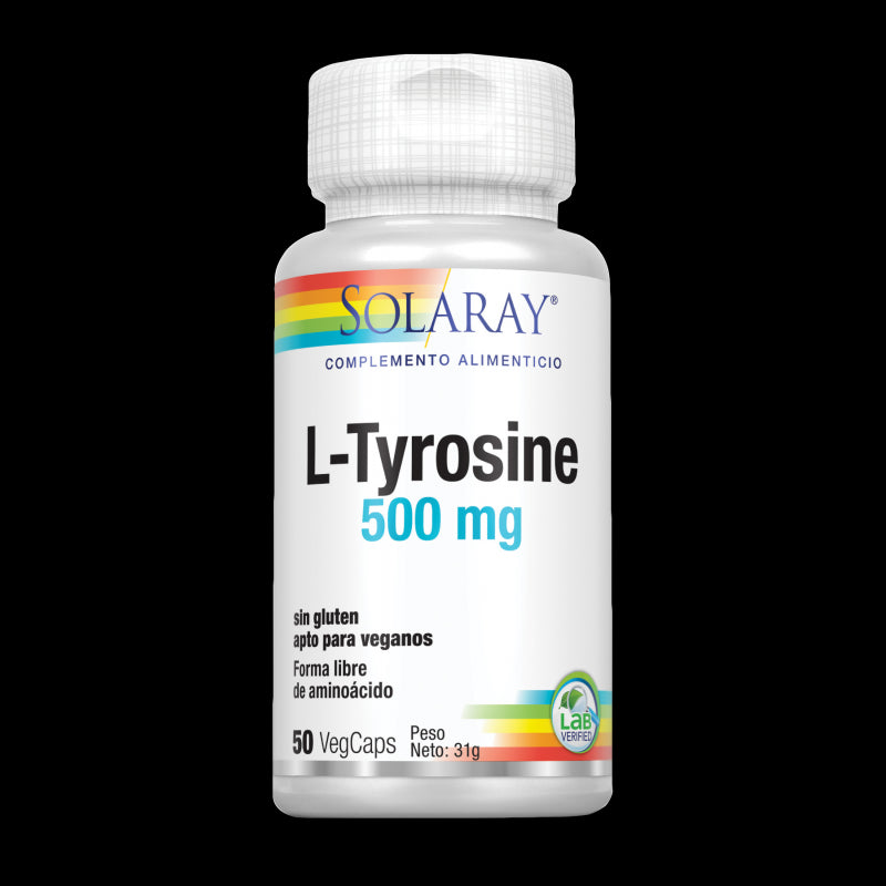L-Tyrosina 500 mg- 50 VegCaps. Sin gluten. Apto para veganos