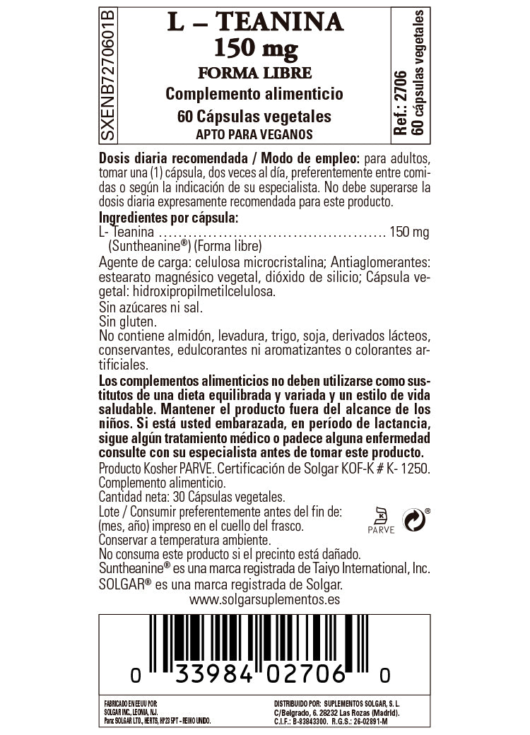 L-Teanina 150 mg - 60 Cápsulas vegetales