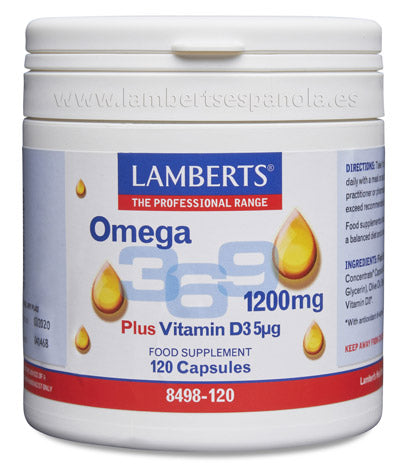 Ácidos Grasos Omega 3,6,9 1200 mg con vitamina D3 - Lamberts