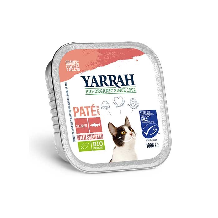 Pate para gatos con salmon tarrina bio 100g Yarrah
