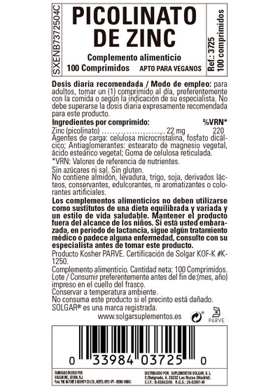 Picolinato de Zinc 22 mg - 100 Comprimidos