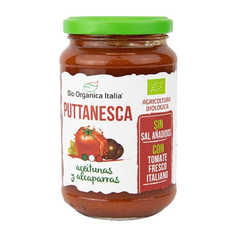 Salsa de tomate puttanesca con olivas y alcaparras Bio 325ml Organica Italia