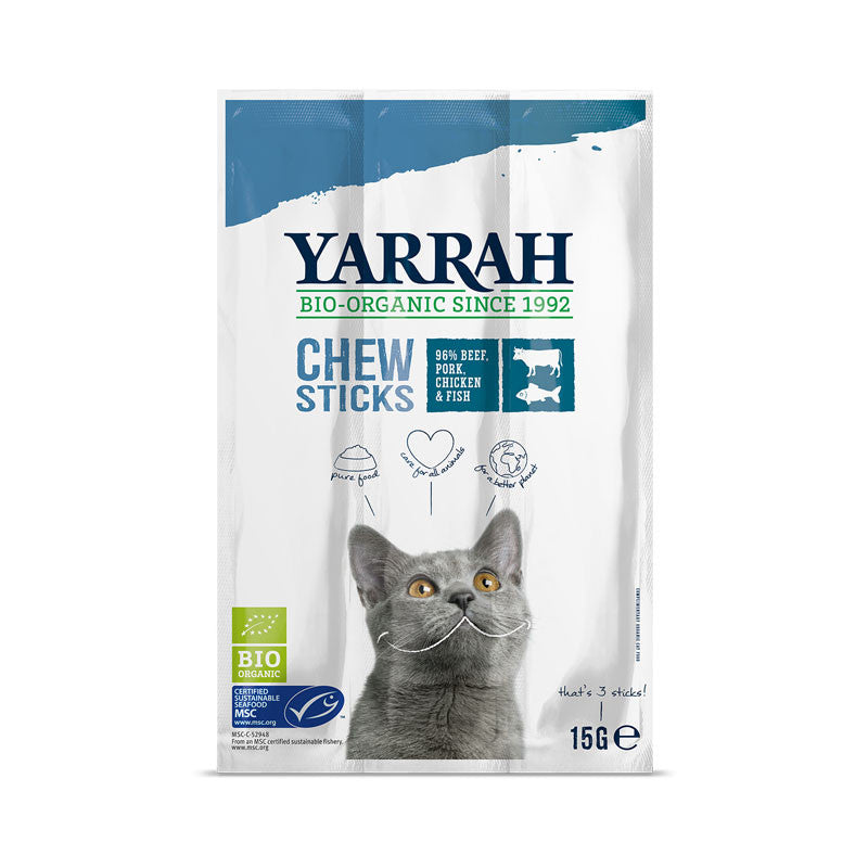Stick masticables para gatos con pescado y espirulina Bio 15g Yarrah