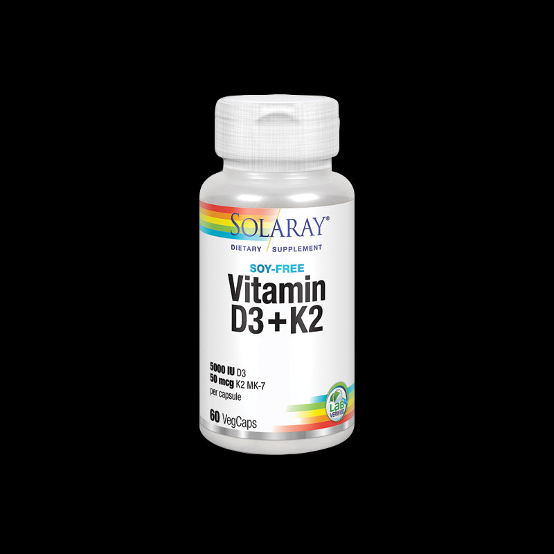 Vitamina D3 + K-2 (MK7) - 60 VegCaps. Sin soja. Sin gluten. Apto para vegetarianos