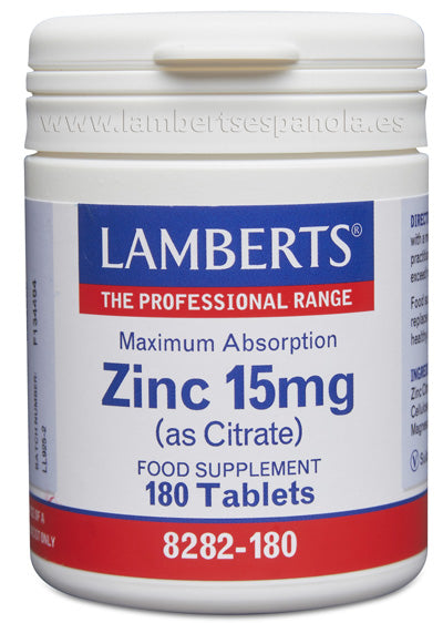 Zinc 15 mg como Citrato con mayor absorción y 180 tabletas